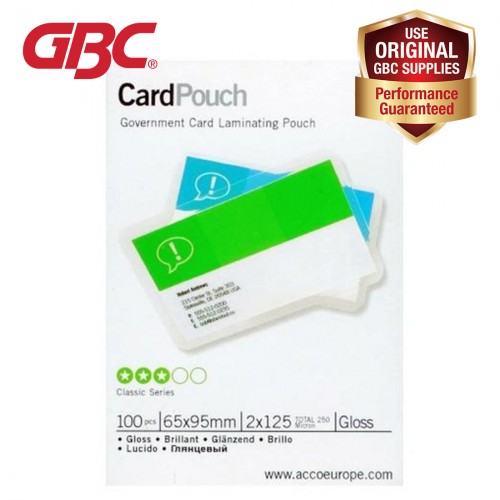 GBC Government Card Laminating Pouch - 125 Micron, 65 x 95mm Gloss